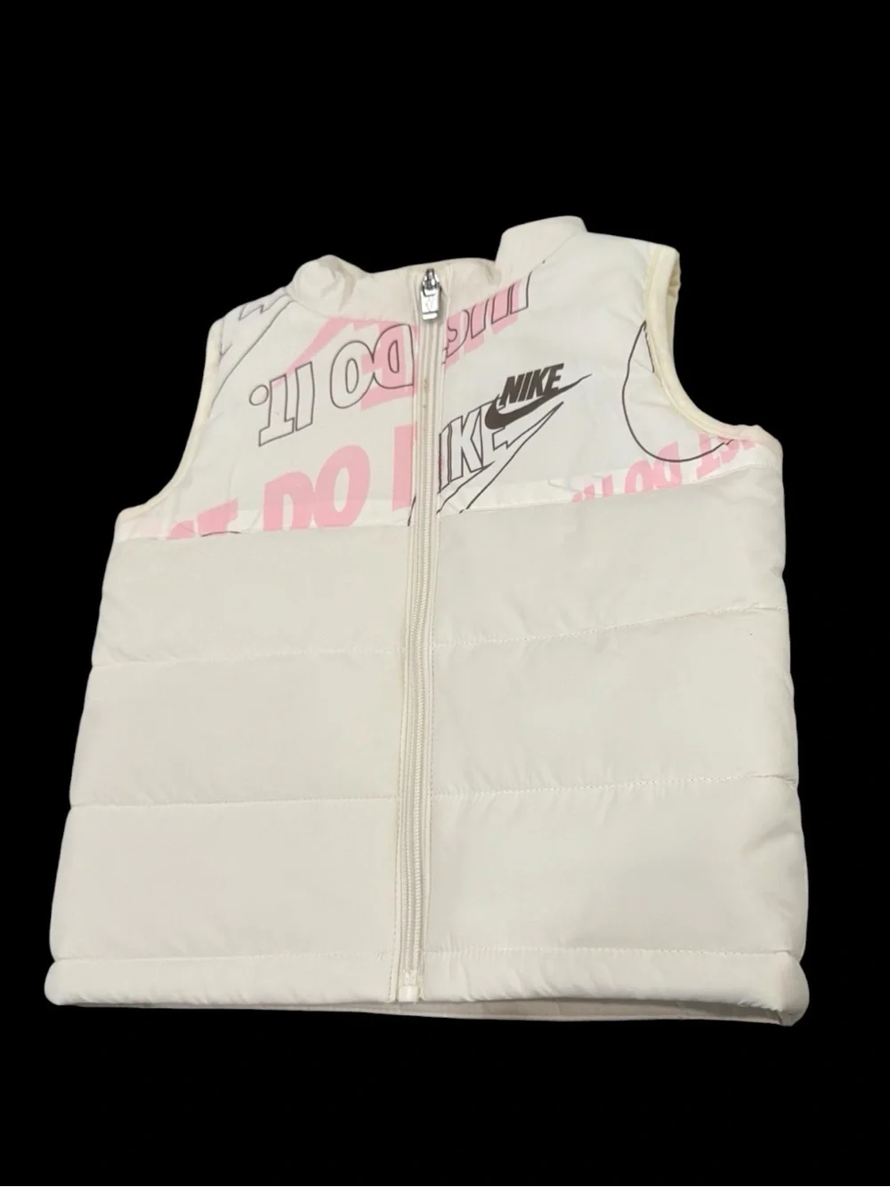Nike Toddler White Puffer Vest with Pink & Brown Logo Accents